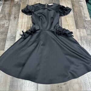 Ted Baker Black Cold Shoulder LBD w/ Ruffle Pockets and Sleeves, Size 0